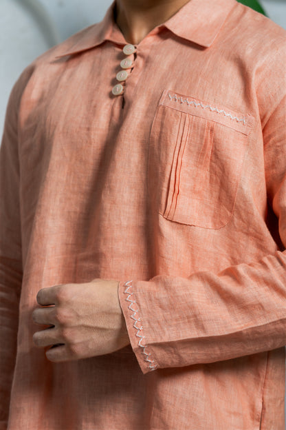 Foldable Sleeve Linen Kurta