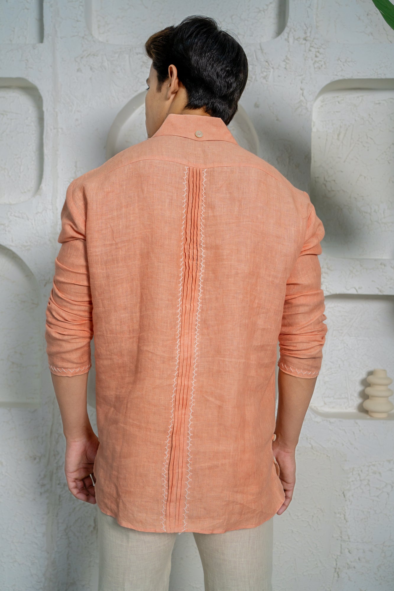 Foldable Sleeve Linen Kurta