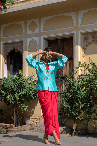 Chanderi Shrug with Embroidered Bell Sleeves