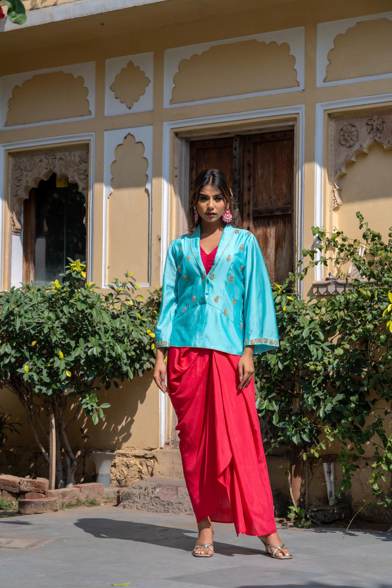 Chanderi Shrug with Embroidered Bell Sleeves